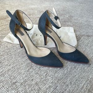 RARE Never worn Nisolo leather heels 39 size 9 charcoal navy ankle strap NWOT